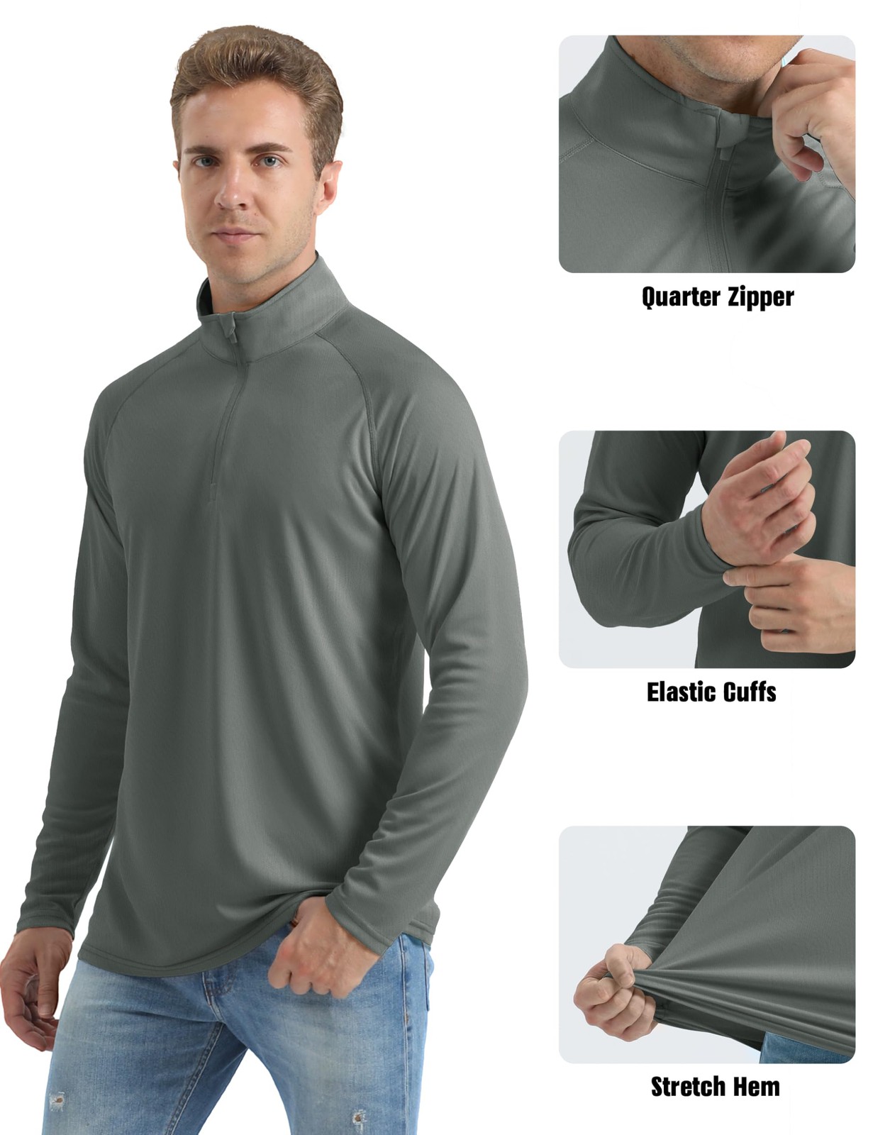Hiking Shirts for Men Summer Sun Protective Quarter Zip Pullover for Men Rash... gallery