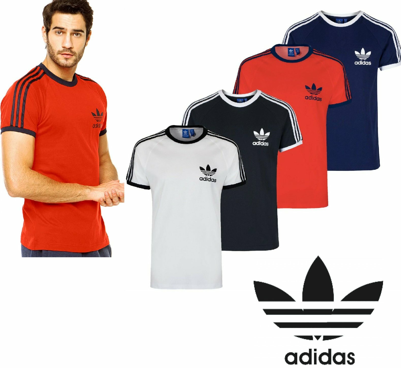 Adidas Originals California Men's T-Shirt Trefoil Retro 3-Stripes Short Sleeve gallery