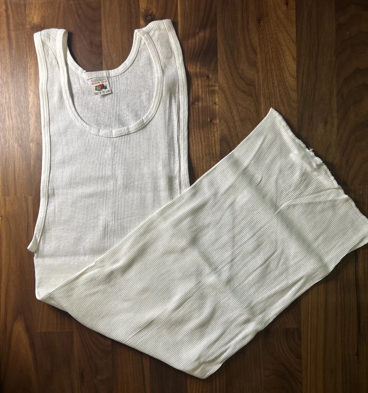 VTG Fruit Of The Loom Ribbed Tank Wife Beater Shirt M 38-40 USA Made Long Length gallery