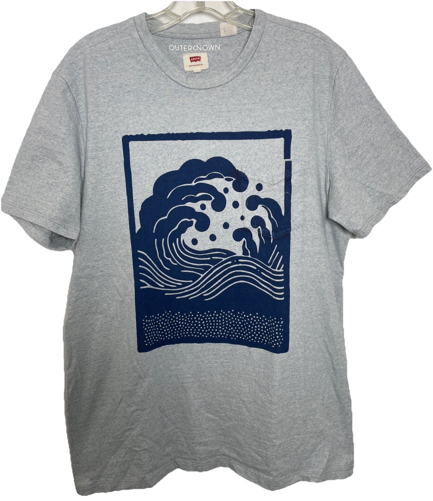 Levi’s x Outerknown Collab Pocket T-Shirt Mens Medium Blue Ocean Print *READ