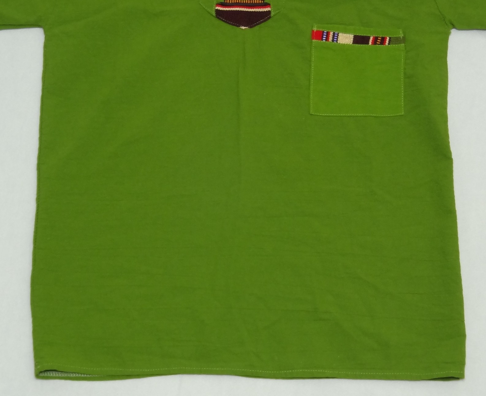 Artisanal Guatemalan Colorful Trim Shirt Green Cotton Mayan Men's M / Women's L gallery