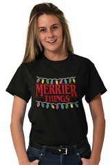 Merrier Things Stranger Christmas Holiday Adult Short Sleeve Crewneck Tee