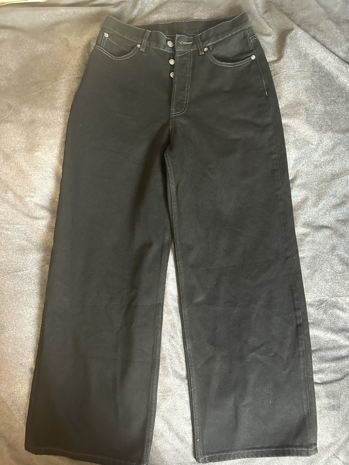 Acne Studios Black Denim Wide Leg Jeans Button Fly High Rise Excellent gallery