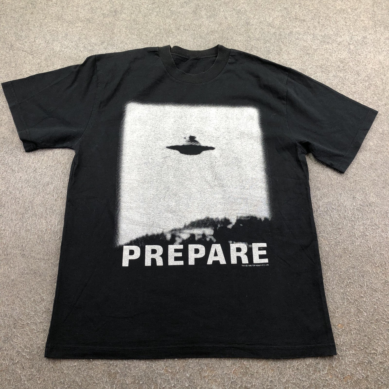 Vintage Prepare UFO Shirt Mens XL Black Alien Graphic Tee Top Heavy 1996 90s gallery