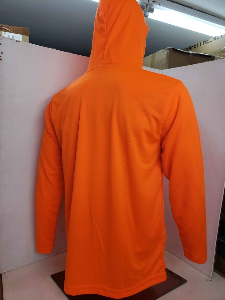 Orange Long Sleeve Safety Shirt With Hoodie, Polyester Birdeye mesh fabric gallery