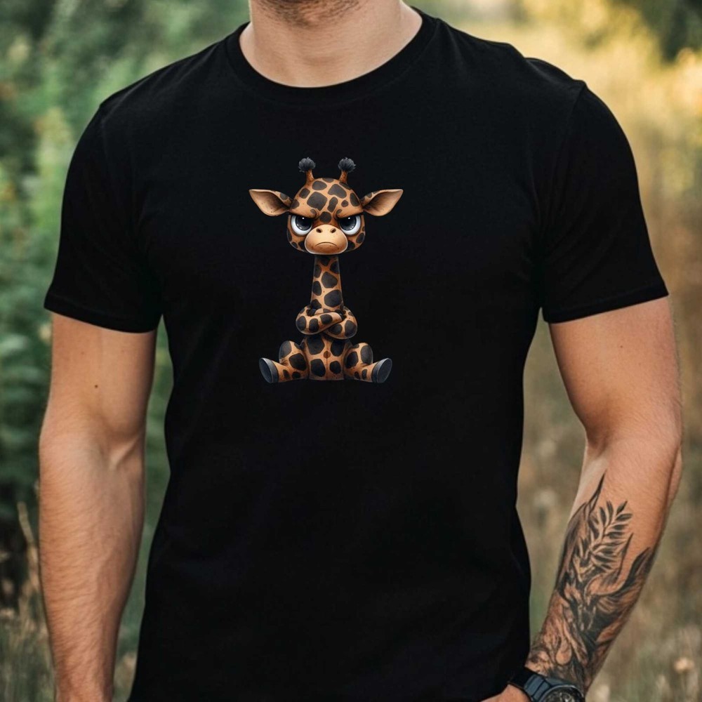 Mens Funny Grumpy Giraffe Motif Cotton T-Shirt Size XS to 5XL