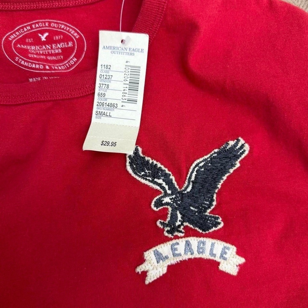 NWT Y2K American Eagle Athletic Fit Long Sleeve T-Shirt Red Small gallery
