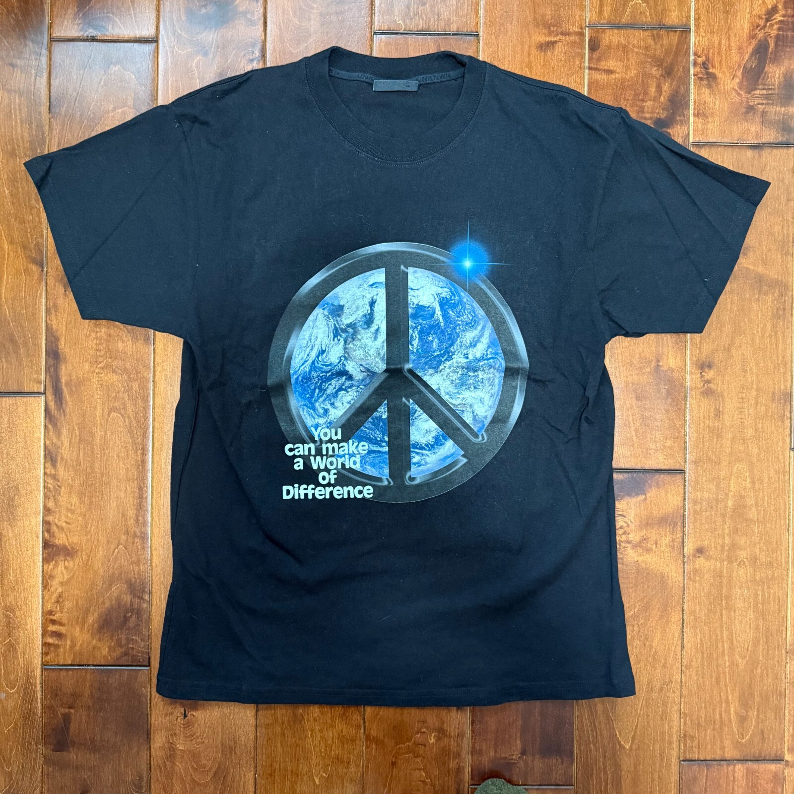 UNKNWN Graphic Black T-Shirt Men's Medium Peace Sign Earth Streetwear gallery