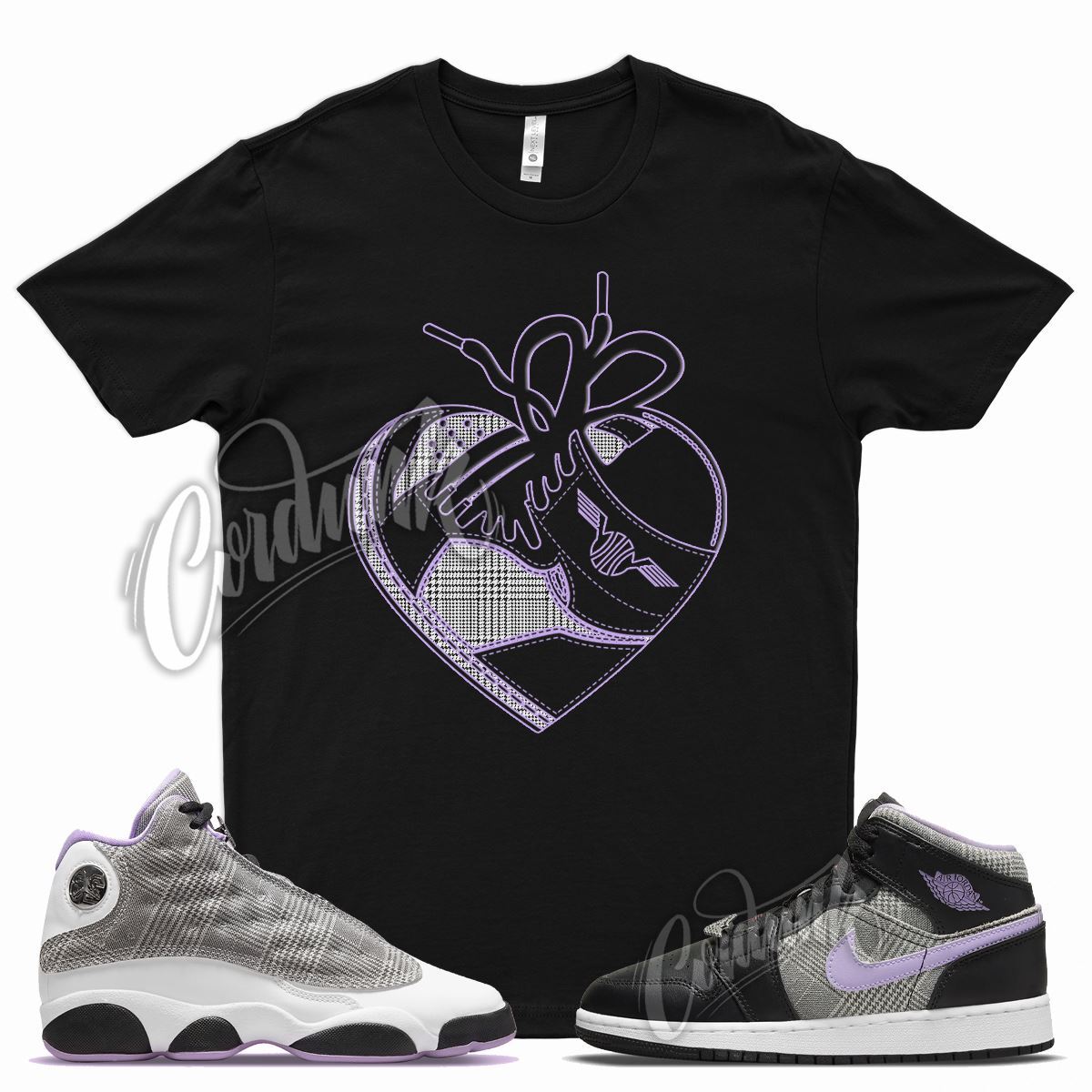 HEART T Shirt for J1 1 Mid SE GS Houndstooth Lilac Silver Plaid Violet 13 gallery