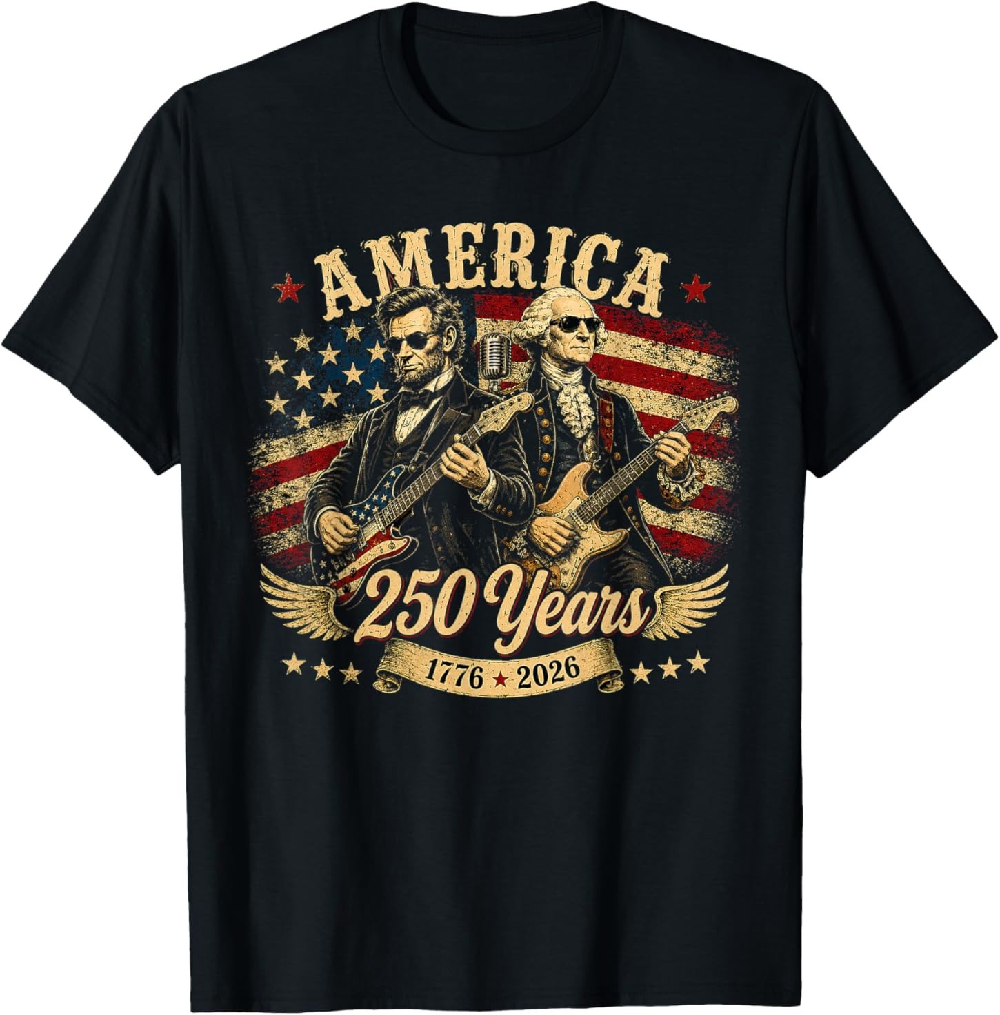 George Washington Lincoln Playing Guitar Abe Lincoln 250th T-Shirt gallery