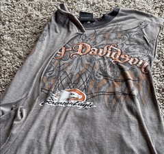 Harley-Davidson Vintage Screamin Eagle Men’s Cuff Off Grey Shirt Size XL