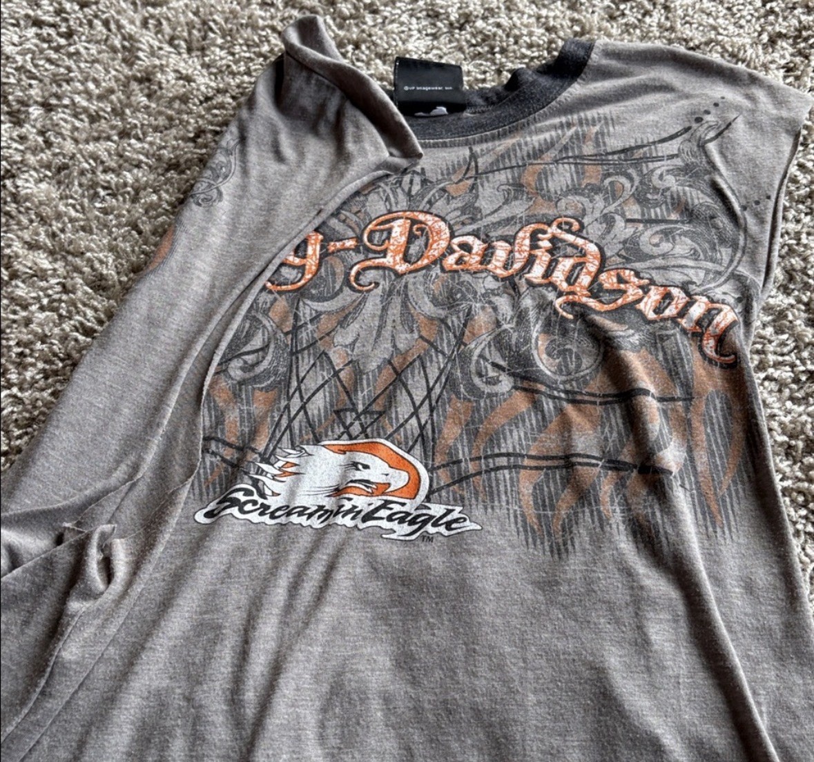 Harley-Davidson Vintage Screamin Eagle Men's Cuff Off Grey Shirt Size XL gallery