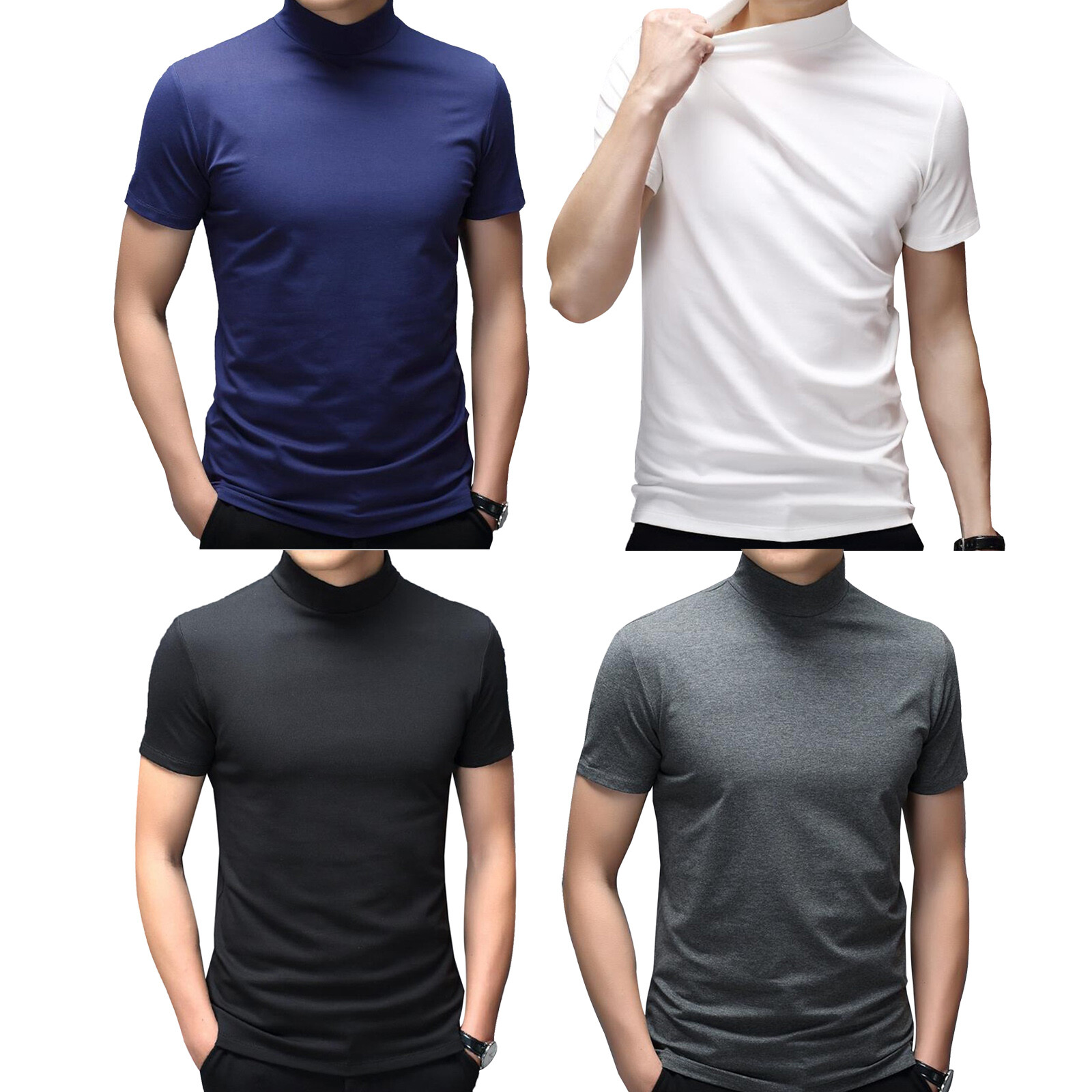 Men Basic Shirt Tops Short Sleeve Mock Neck T-shirts Thermal Pullover Undershirt gallery
