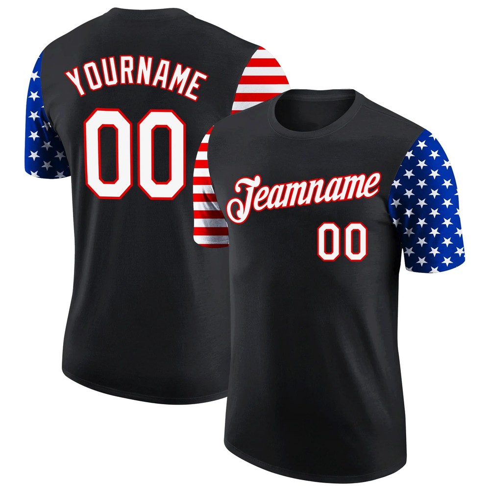 Custom Black Red Royal USA Flag Performance T-Shirt Personalized Gift for Men