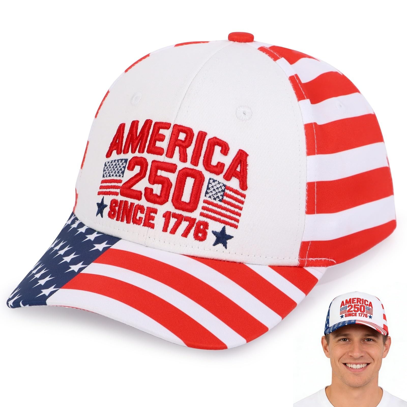 American Flag Hat Baseball Cap for Men Boys, Adjustable Patriotic Hat, Father…