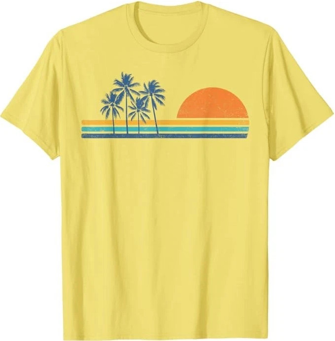 Retro 70s Sunset Palm Trees Vintage Tropical Beach Graphic T-Shirt 1 gallery