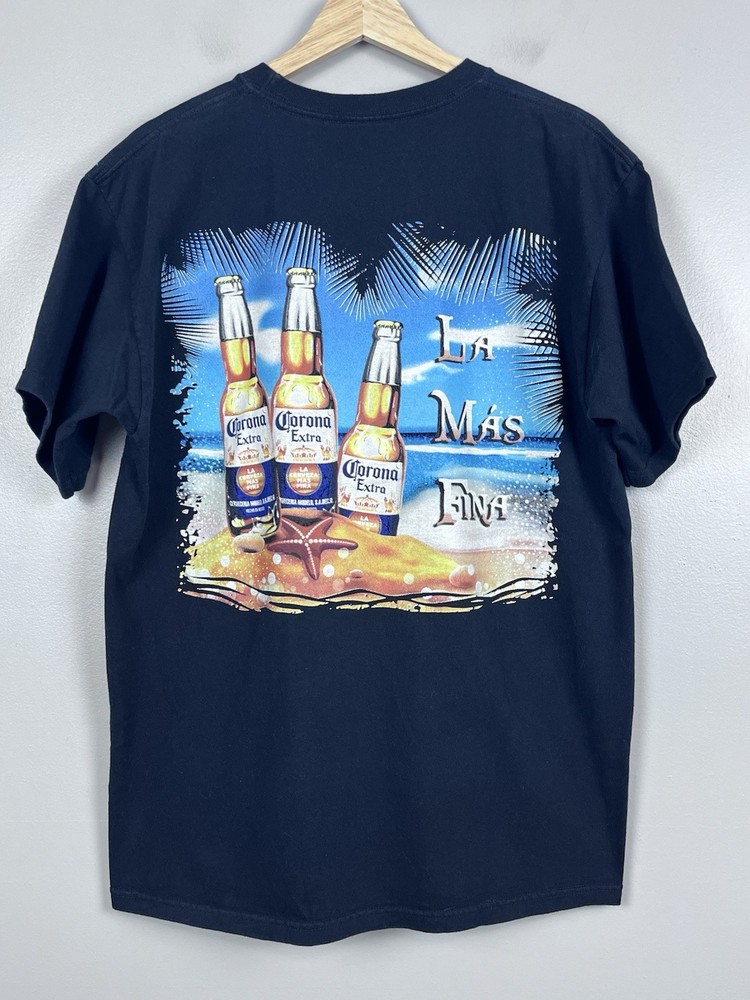 Corona Extra Men’s 100% Cotton Double Sided Graphic Print Tee Shirt Size L; Beer