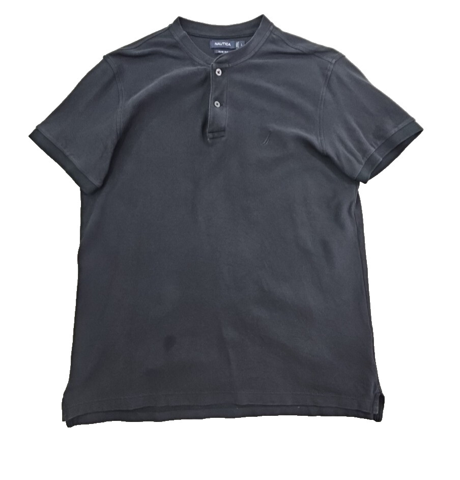 Nautica Slim Fit Heavy Crew Neck Shirt Men's Large Dark Navy Blue EUC LN gallery