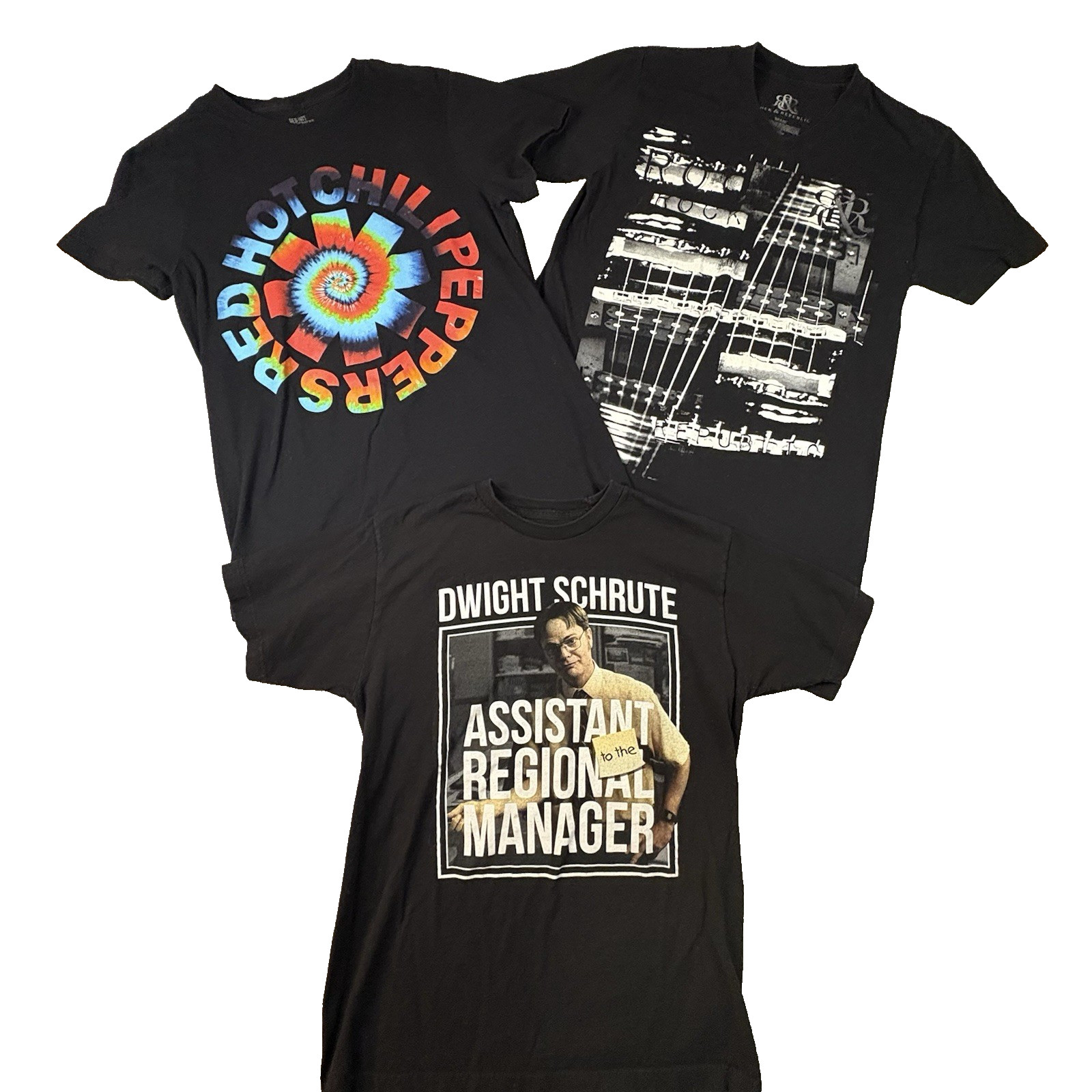 MIXED LOT OF 5 Men's M Various T Shirts Rock/Beer/Dwight Schrute SEE DESCRIPTION gallery