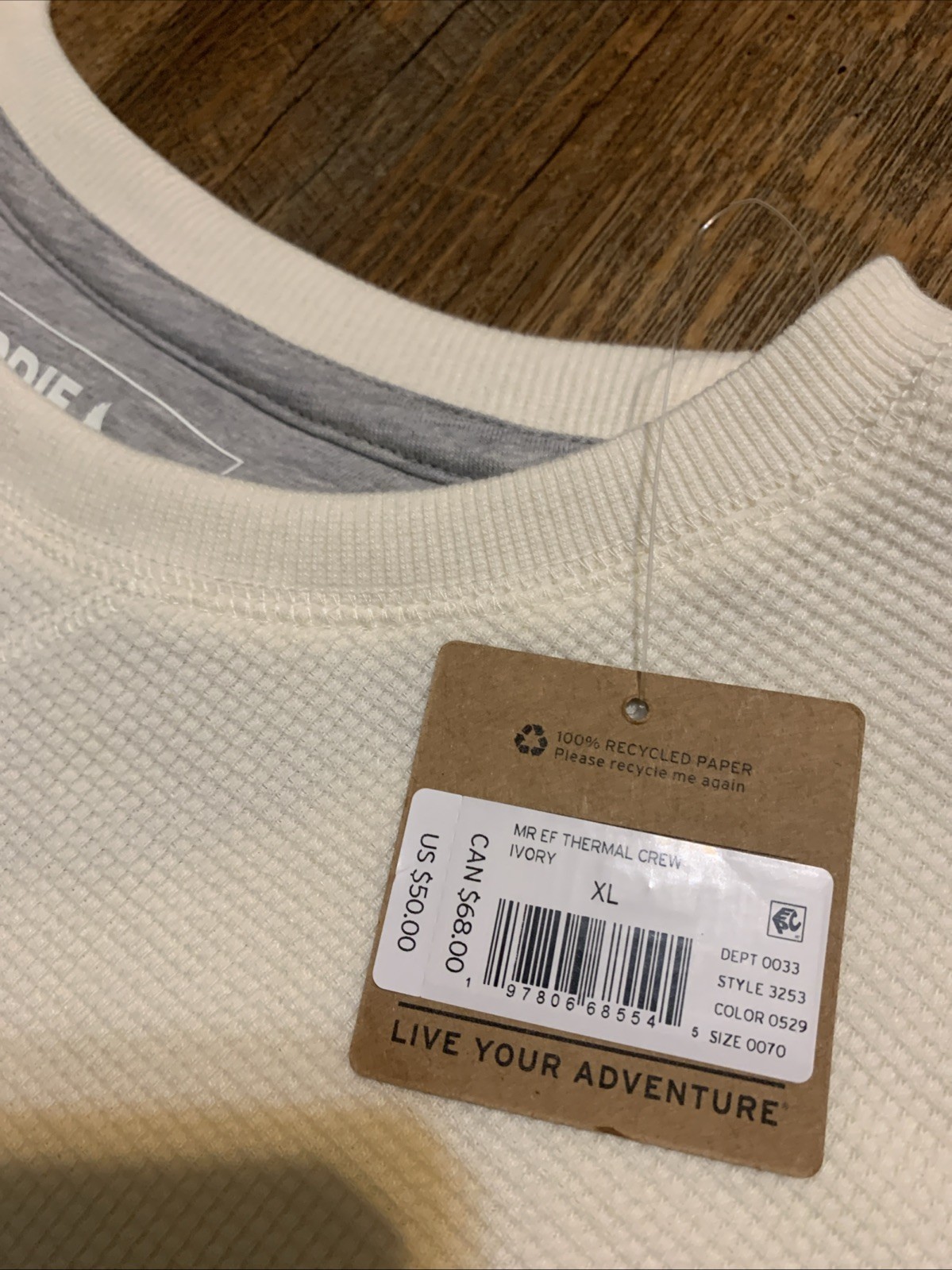 NEW Eddie Bauer Mens XL Waffle Knit Ivory Thermal Long Sleeve Crewneck Shirt gallery