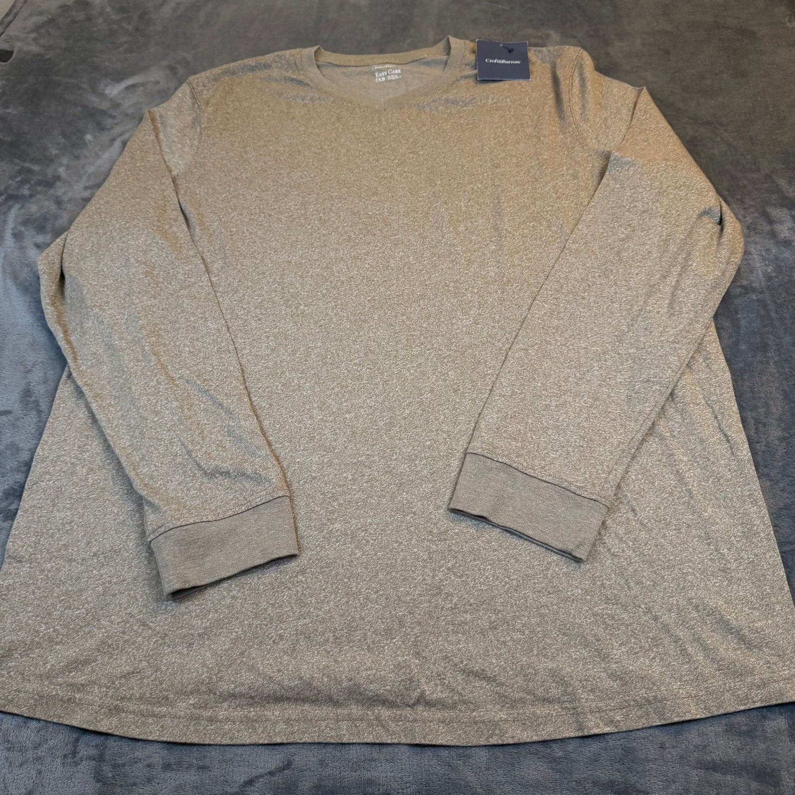 Croft & Barrow Easy Care V-Neck Long Sleeve Tee Heathered Tan Mens 2XB NWT gallery