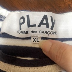 Comme des Garcons Play Striped Long Sleeve Double Heart Navy White XL Tee Japan
