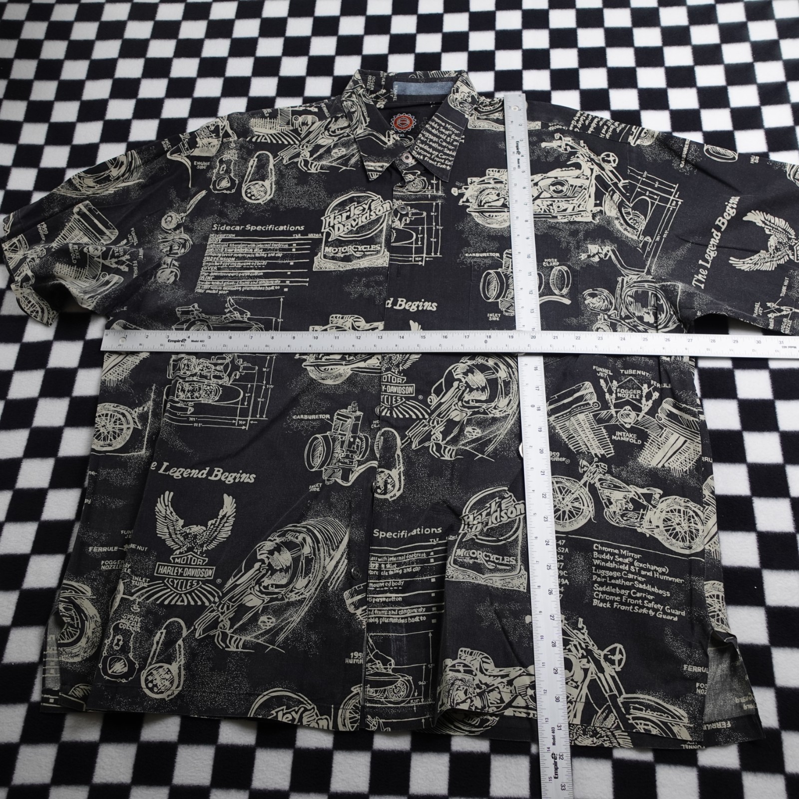 Vintage Harley Davison biker Hawaiian style all over print button up Shirt 2XL gallery