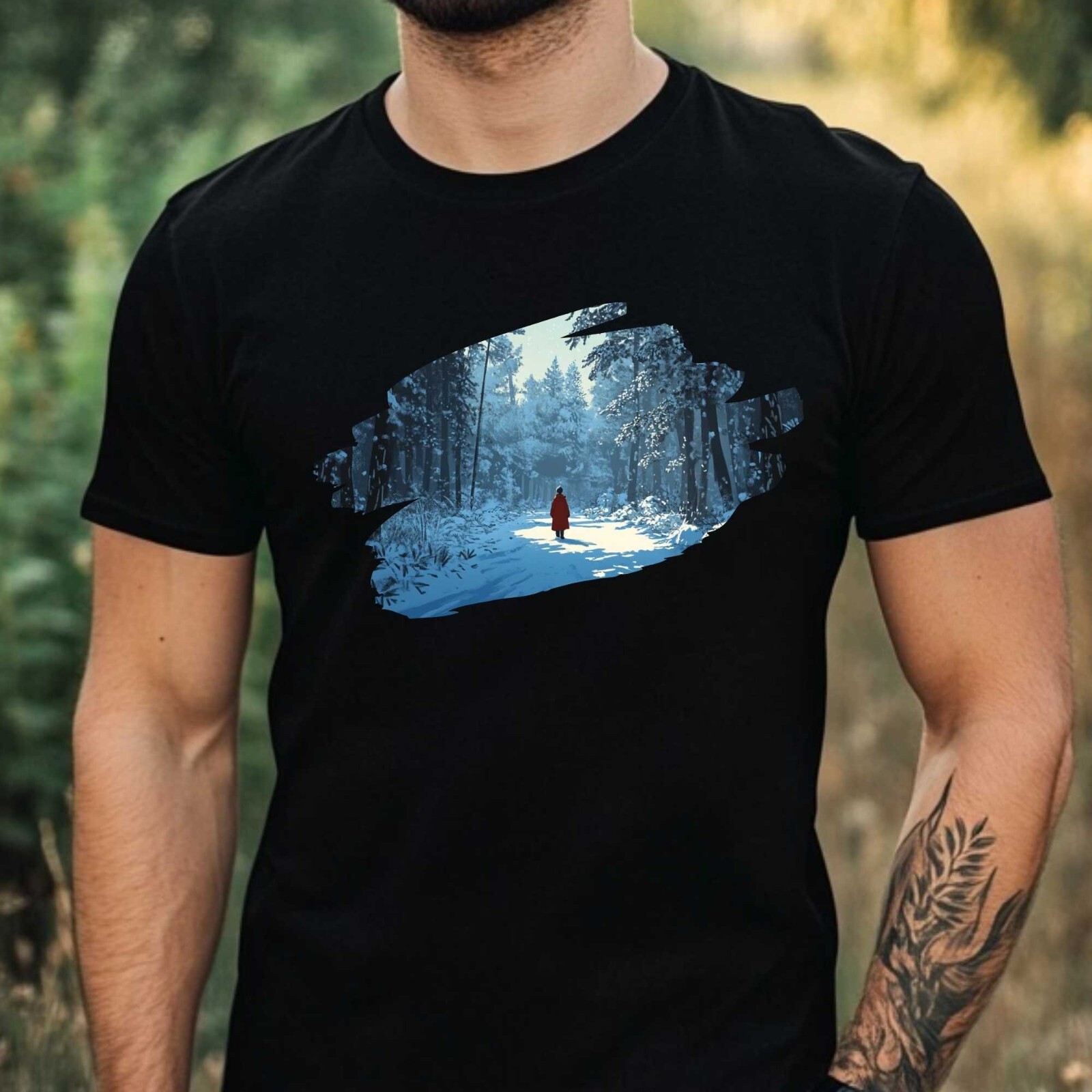 Mens Winter Landscape Motif Cotton T-Shirt Size XS to 5XL gallery