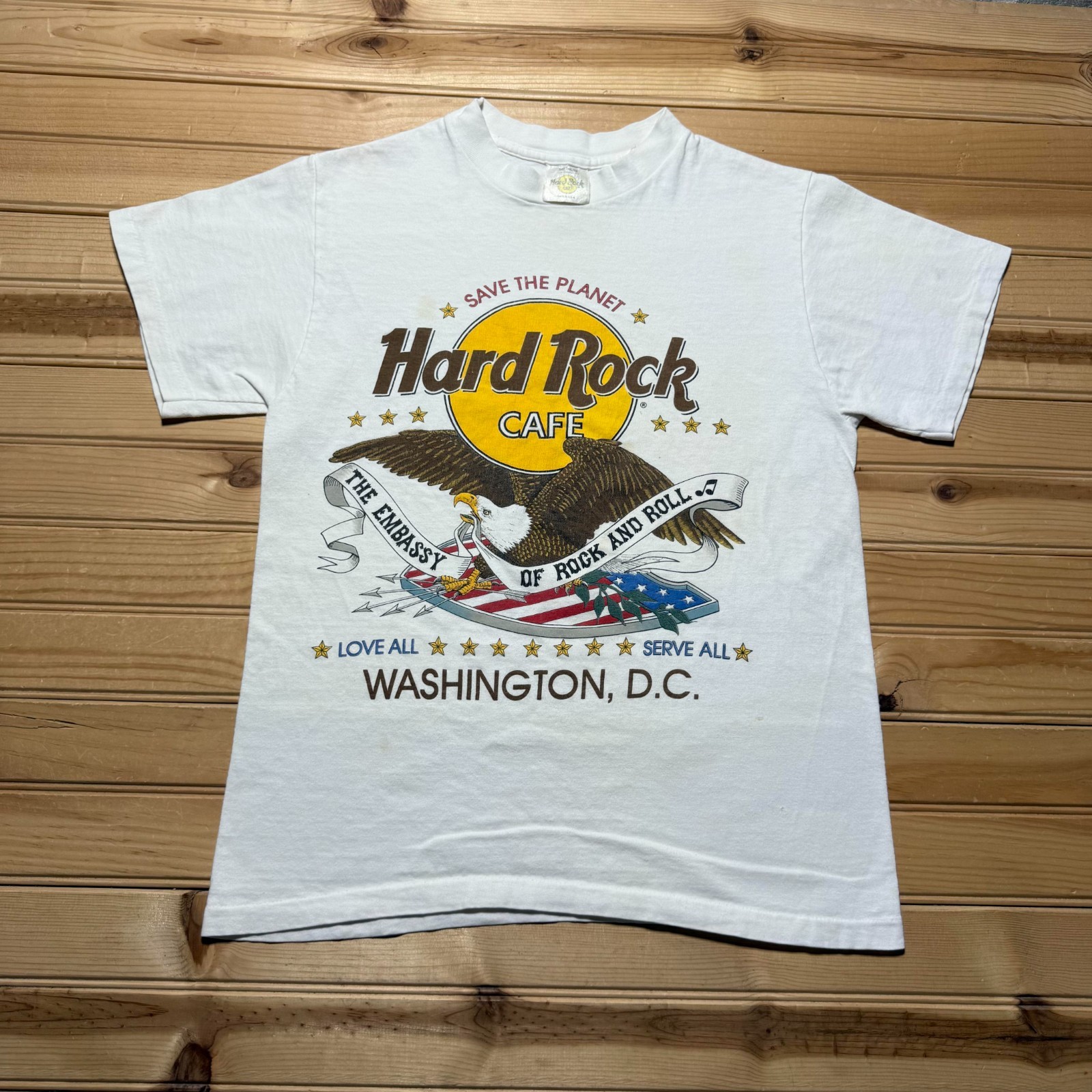 Vintage 90s Hard Rock Cafe Washington DC Bald Eagle Souvenir T-Shirt USA Medium gallery