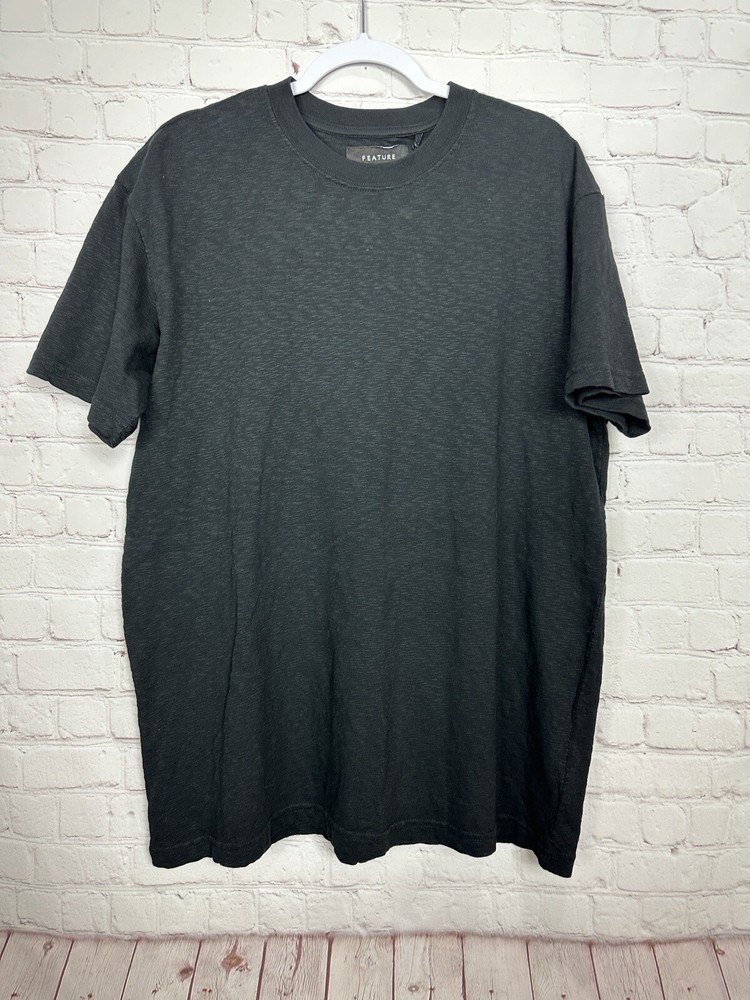 Feature All Things Good black slub long length tee t-shirt shirt, sz L, NWT $60