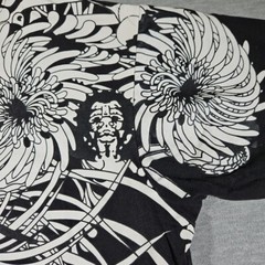 Y2K Floral Skeleton Warrior Tshirt Sz L Class Player Tag Tiki Feel Print RARE