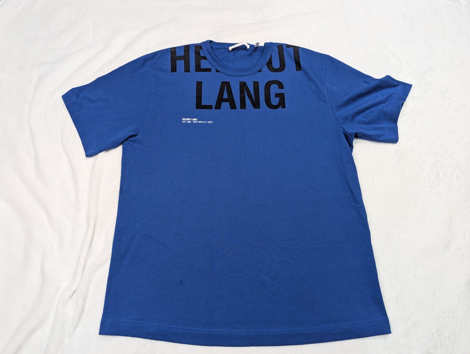 HELMUT LANG Cut Off Logo Shirt Mens Medium Blue Tee T-Shirt gallery