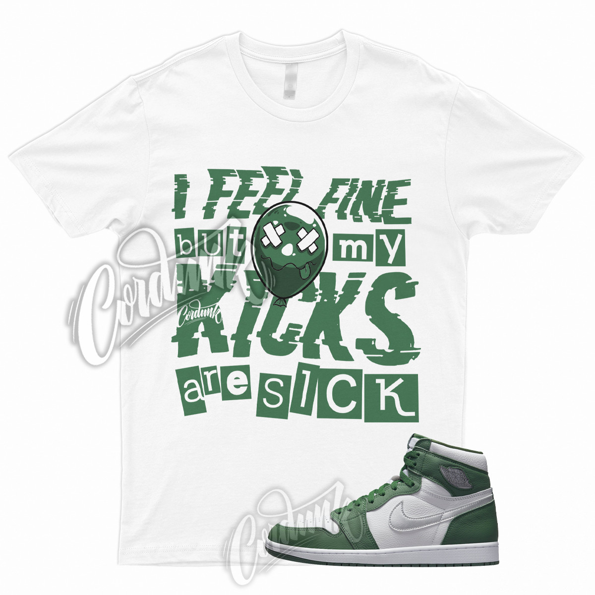 SICK T for 1 Retro Gorge Green High Metallic Silver White Shirt To Match Pine