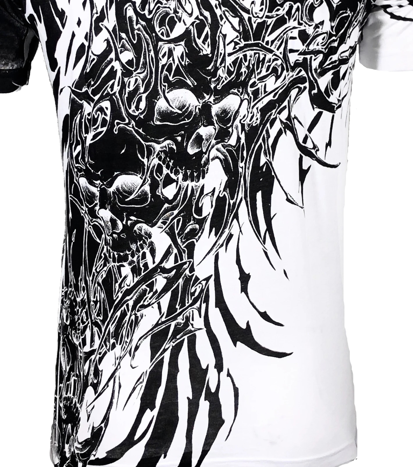 Xtreme Couture Affliction Men's T-Shirt BRUTAL COMBAT White Skull Biker Tattoo gallery