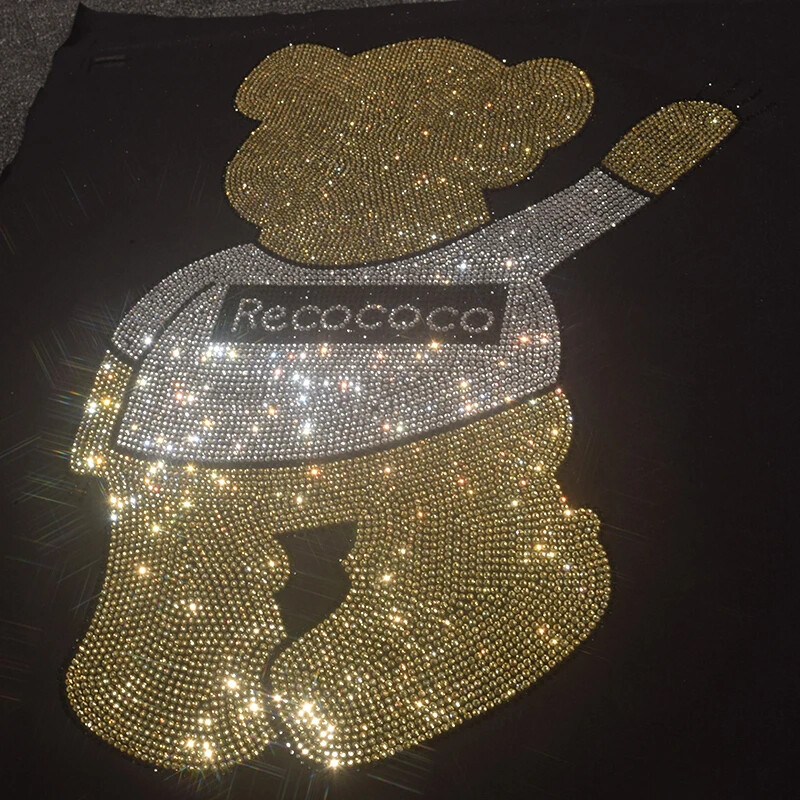New Fashion Diamond Rhinestones Bear Short Sleeve Luxury Men Black T-Shirt gallery