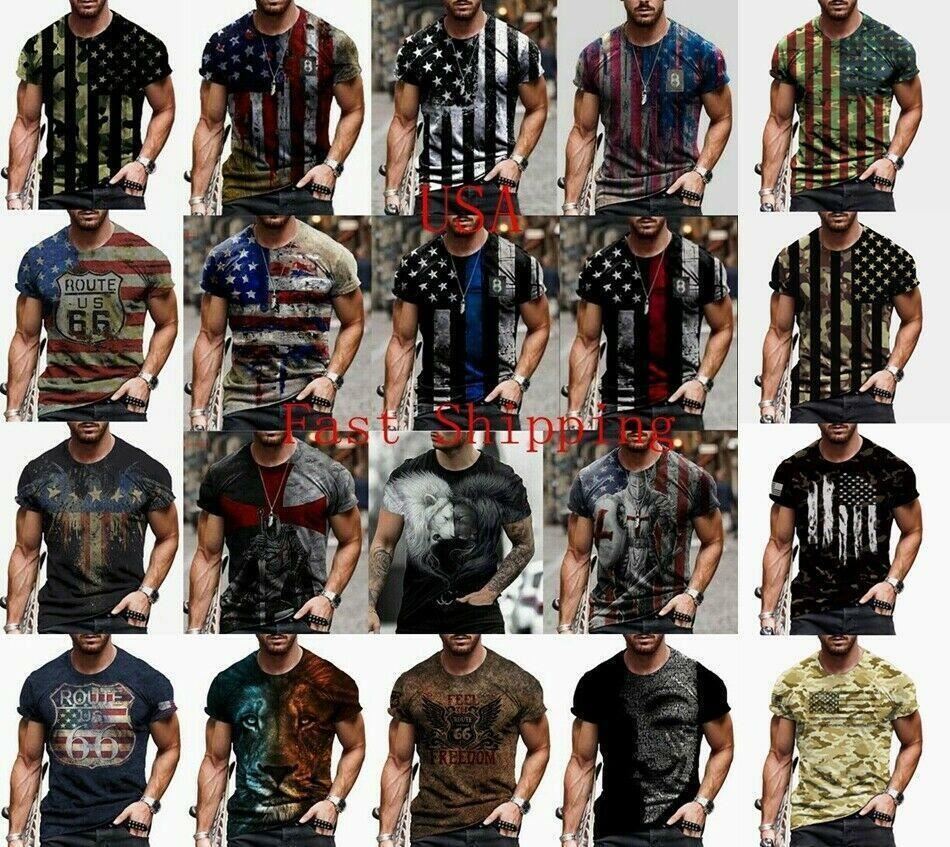 Men T Shirts USA American Flag Patriotic Fashion Short Sleeve Silky Soft Graphic gallery
