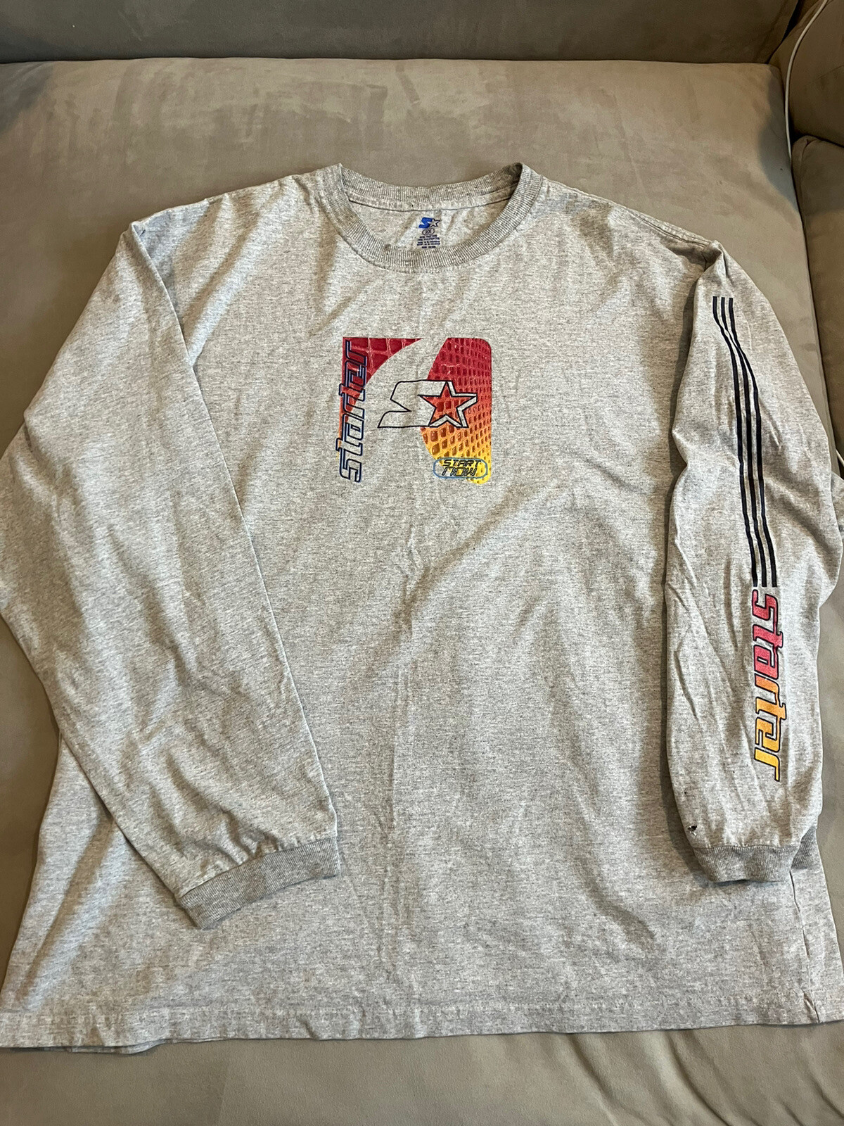 Vintage – Starter – Gray Long Sleeve T Shirt – Spellout Logo On Sleeve – XXL