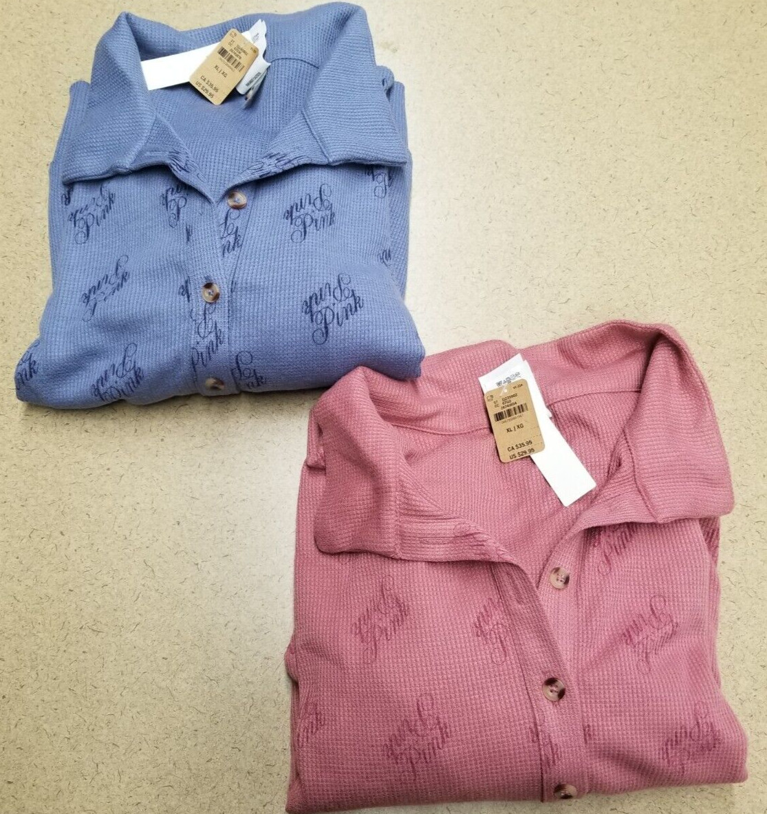 Set of 2 11235902 Thermal Sleep Shirt Sz XL – 67GQ Blue / 67G0 Pink