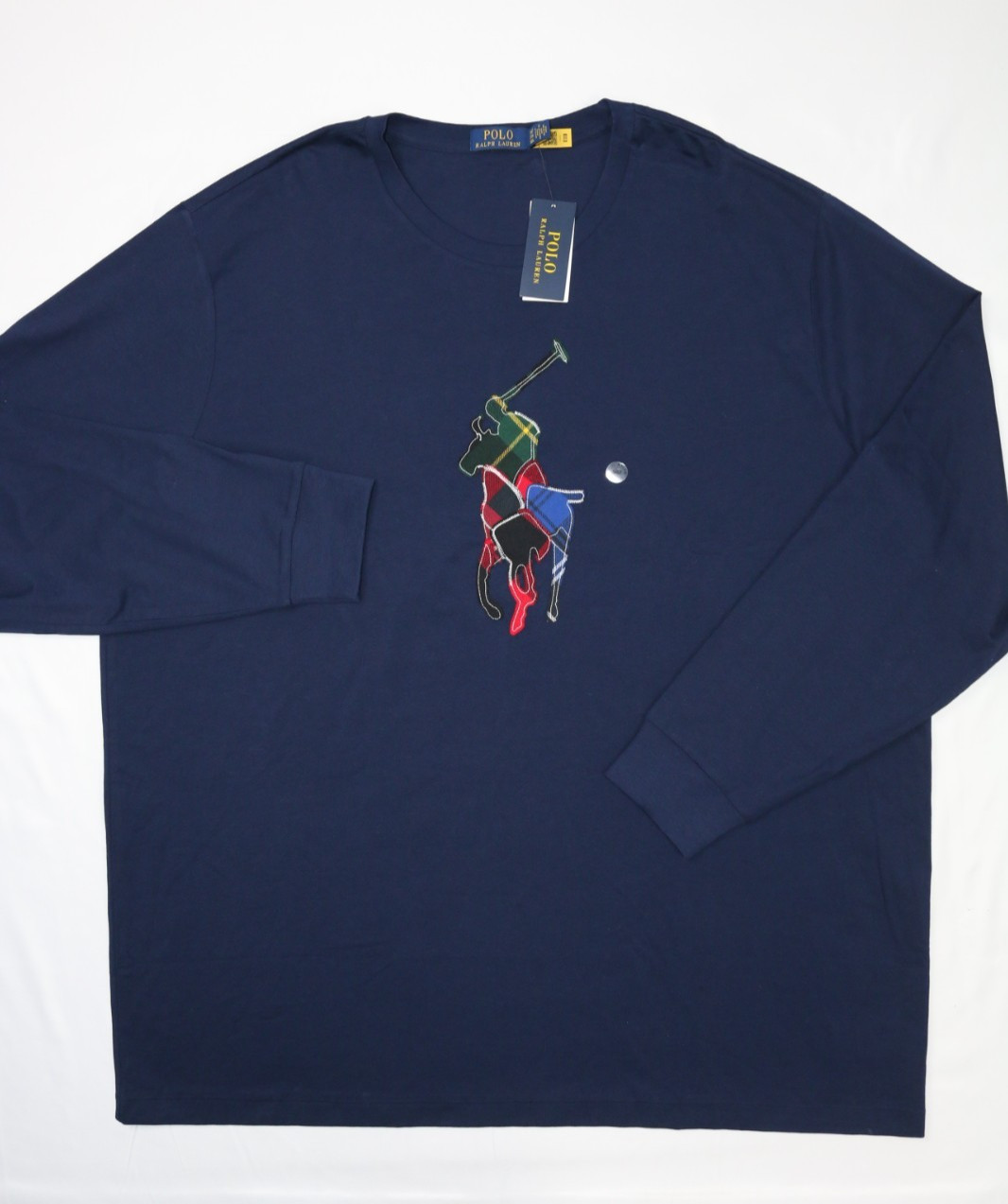 Polo Ralph Lauren Men's Long Sleeve Plaid Patchwork Big PONY Shirt Navy 3LT gallery