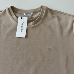 Calvin Klein Men’s Beige Waffle Textured Knit T-Shirt Crew Neck Logo Tee M NWT