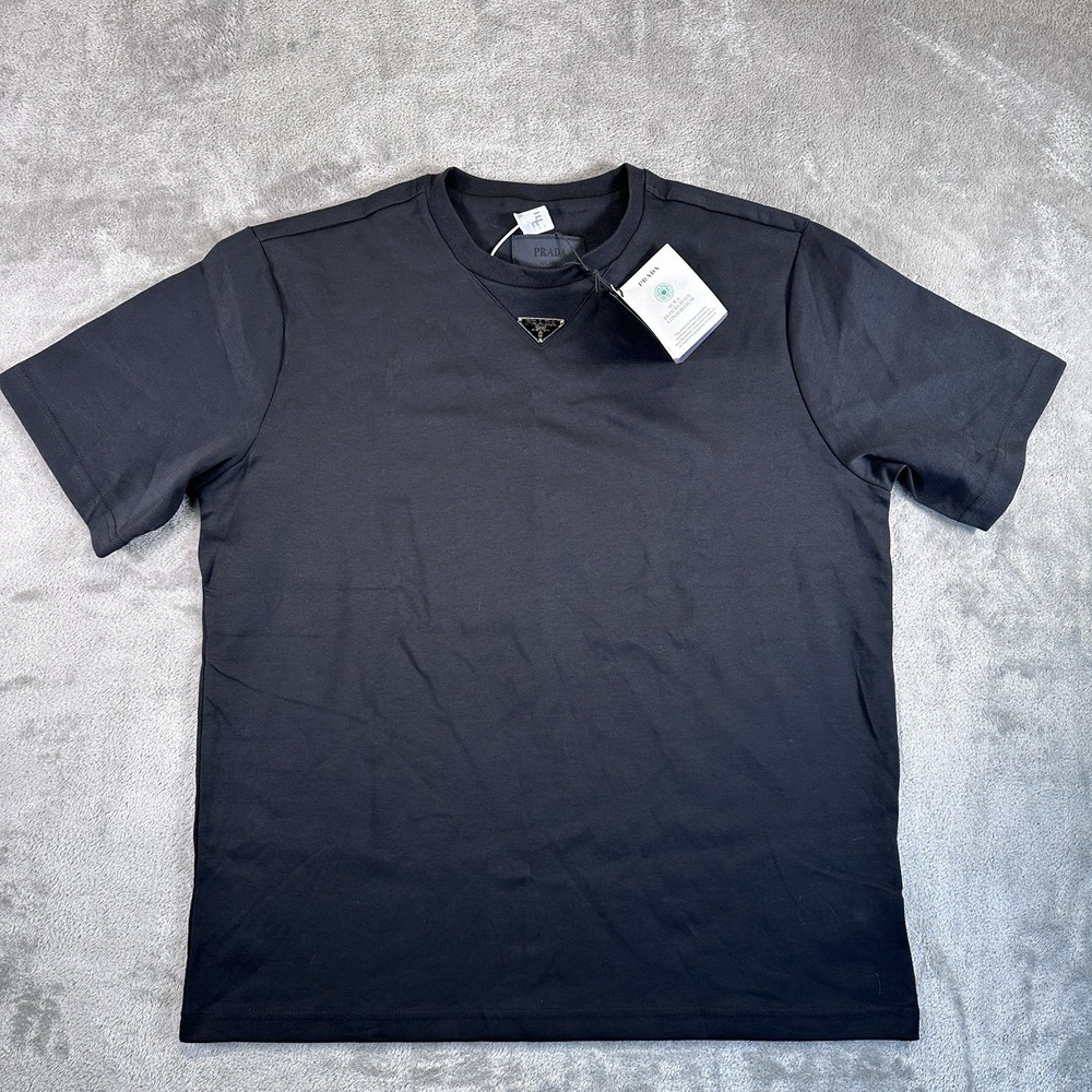 PRADA Men’s Black Cotton Jersey Crew Neck Logo T-Shirt Size Medium Regular
