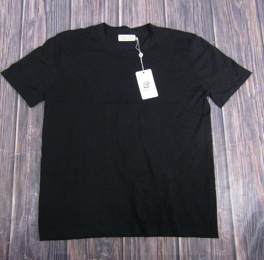 Collars & Co. Men’s Black Crew Neck Short Sleeve T-Shirt XL Cotton Silk Knit