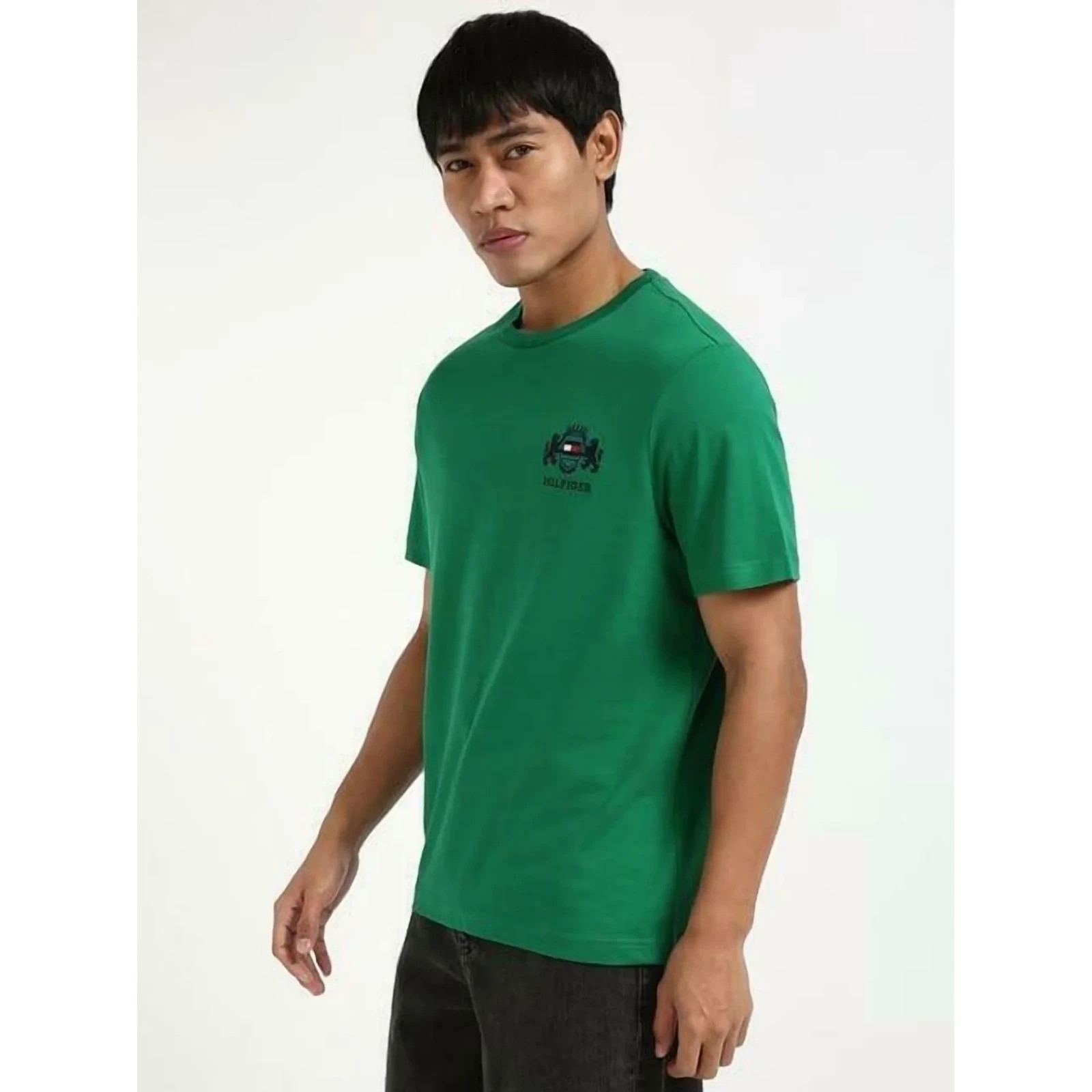 Tommy Hilfiger Men's Big & Tall Embroidered Hilfiger Crest T-Shirt Green-3XLT gallery