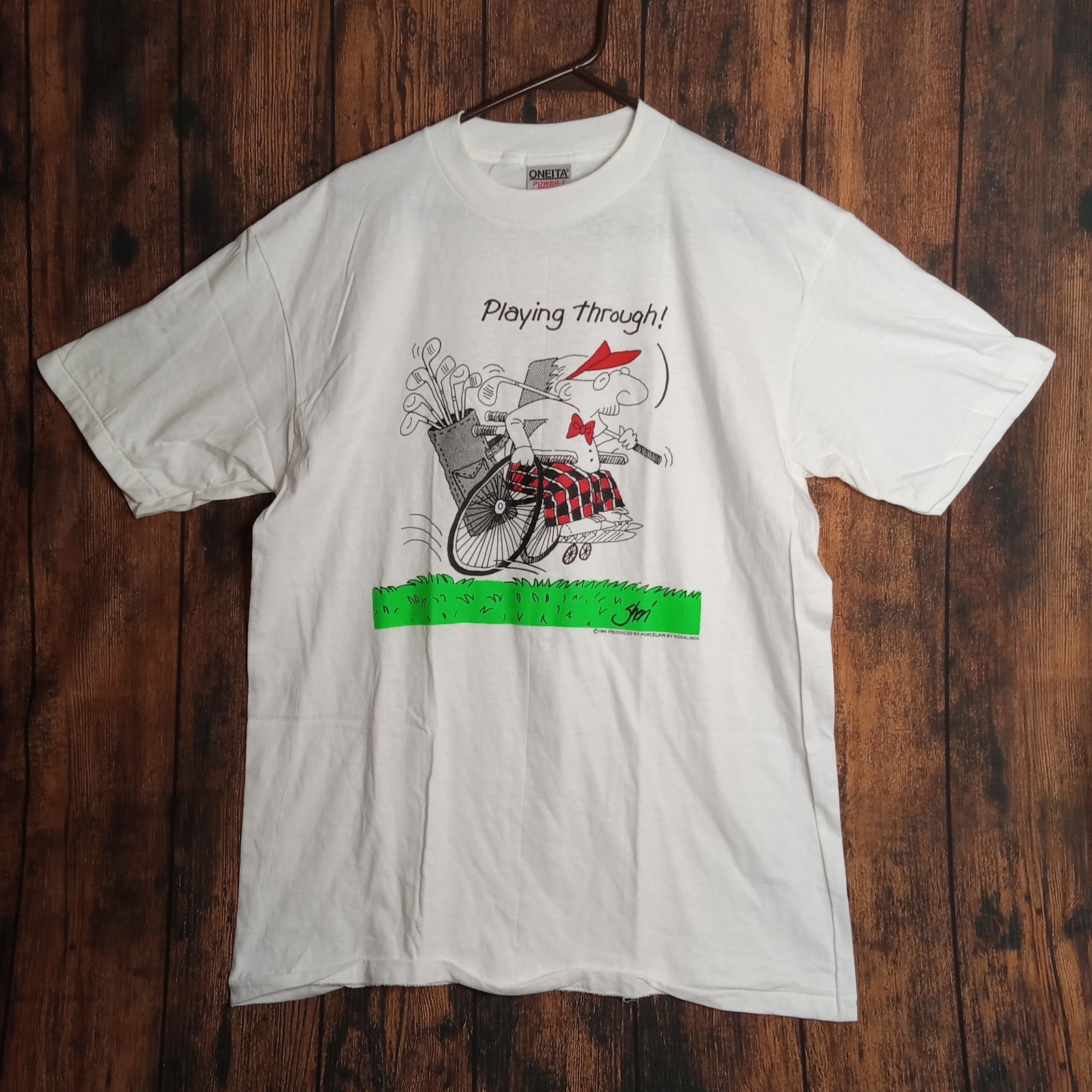 Oneita Power-T Vintage Single Stitch T-Shirt Old Man Golfing Large gallery