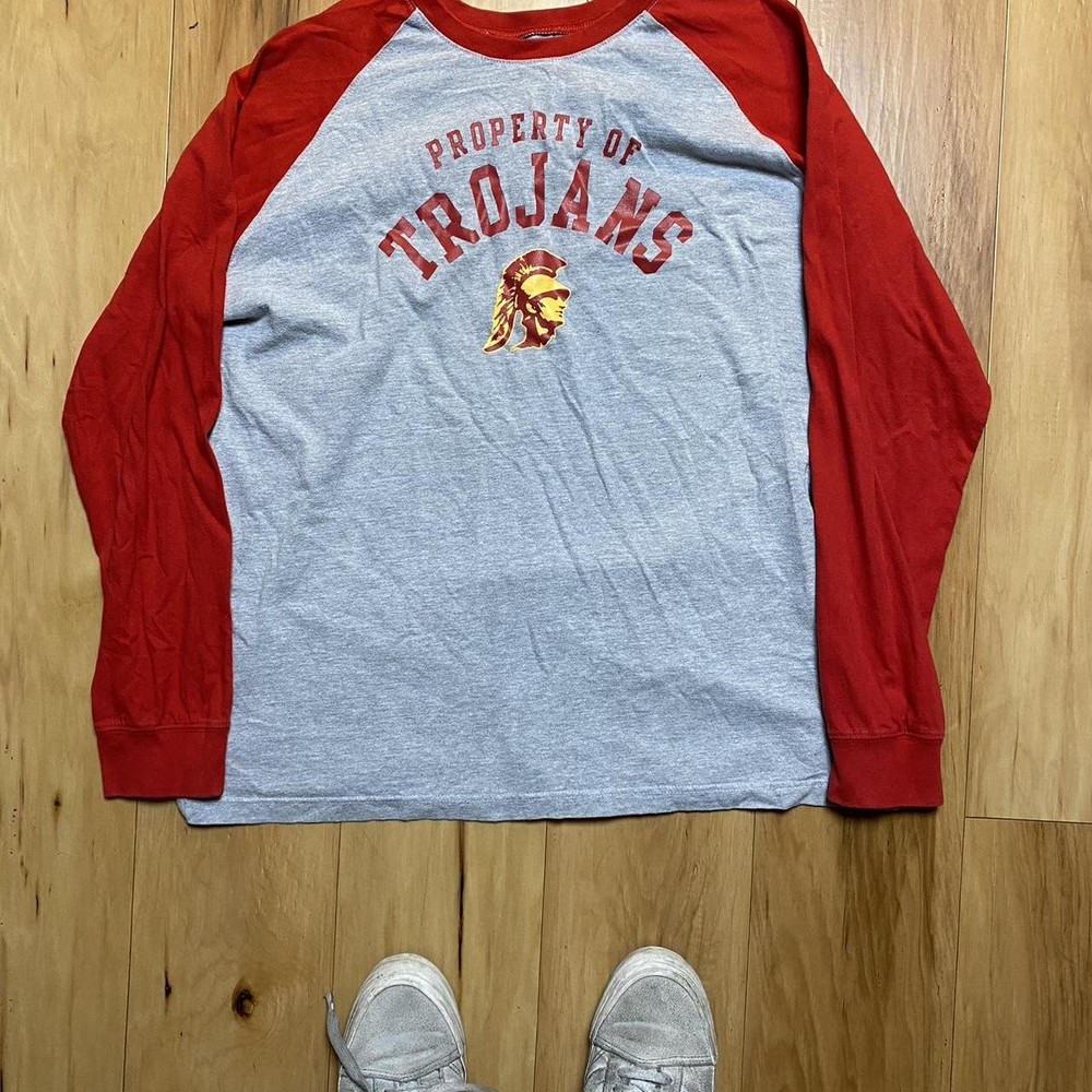 Usc Trojans Men’S Red/Gray Baseball T-Shirt Tee Size Xl Long Sleeve Casual