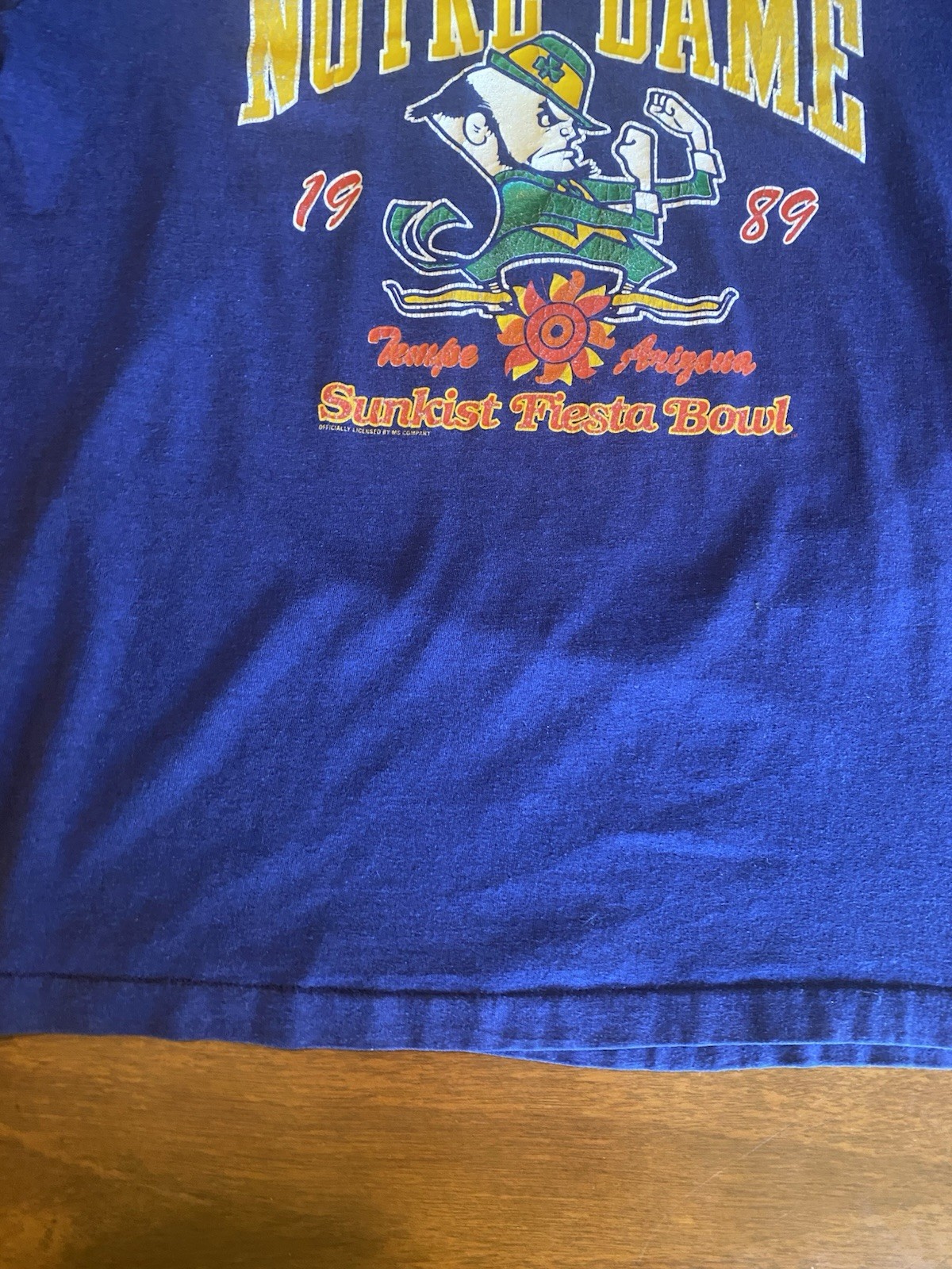 VTG 1989 Sunkist Fiesta Bowl Notre Dame University Football Blue SS T-shirt gallery