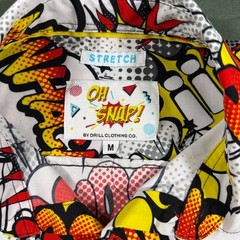 Oh Snap Drill Clothing Comic Pop Art Shirt Mens M Stretch Button Up Bang Pow