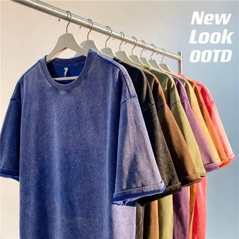 Men's Oversized Vintage Washed T-Shirt Heavyweight Cotton Loose Streetwear Tee gallery