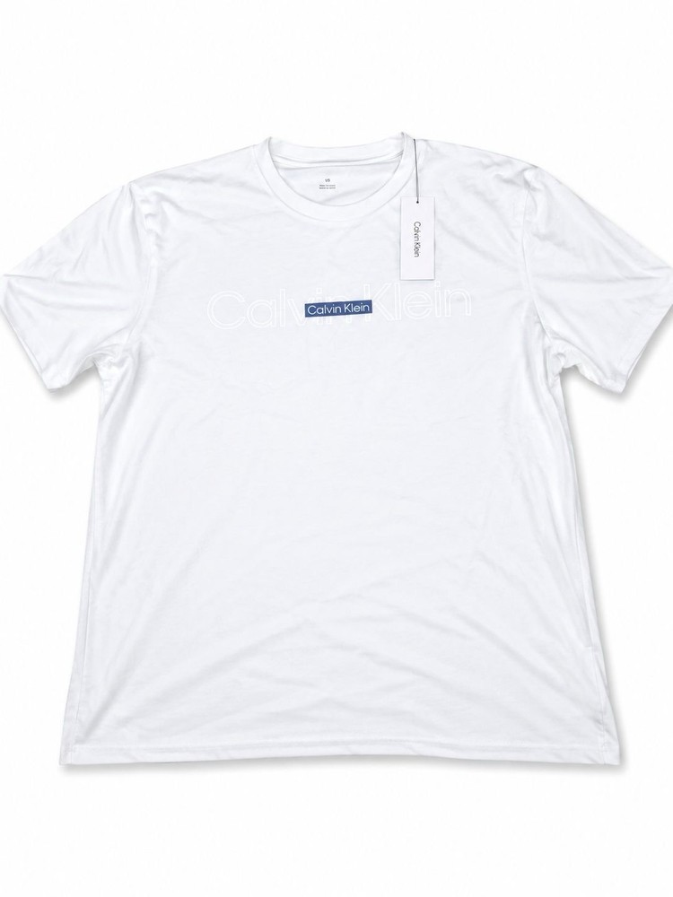 Calvin Klein Men’s White Solid Crew Neck Short Sleeve Logo T-Shirt, L