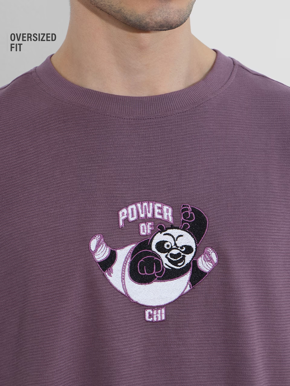 Kung Fu Panda Embroidery Details Oversized T-Shirt Purple - Textured Fabric 2026 gallery